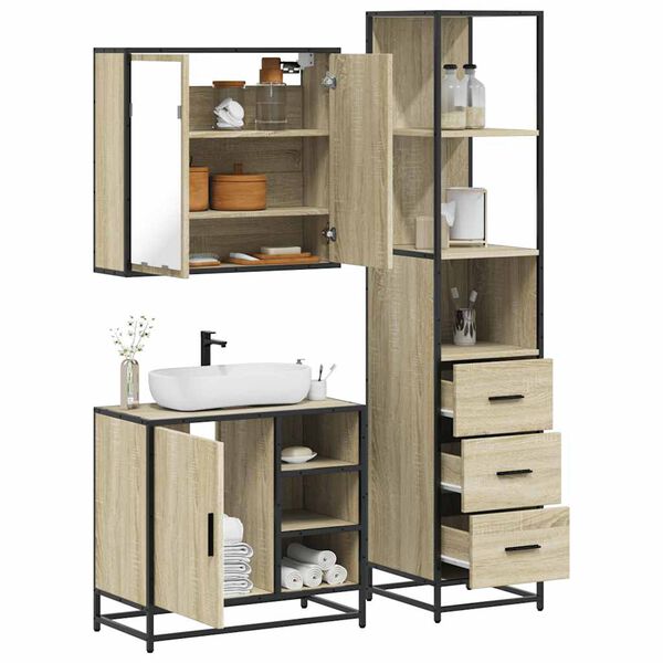 vidaXL Set de muebles de ba&ntilde;o 3 pzas madera contrachapada roble Sonoma