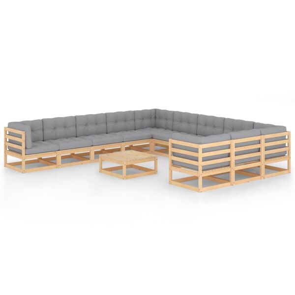 vidaXL Juego de muebles de jard&iacute;n 12 pzas y cojines madera maciza pino
