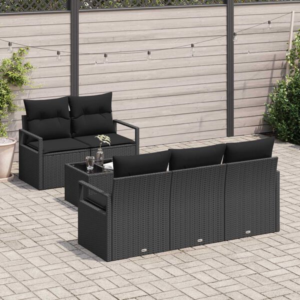 vidaXL Conjunto de sof&aacute; de jard&iacute;n 6 pcs Negro rat&aacute;n sint&eacute;tico