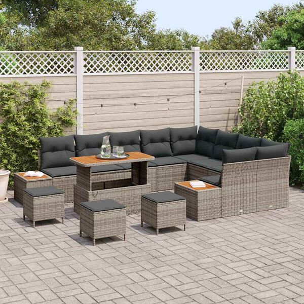 vidaXL Conjunto de sof&aacute;s de jard&iacute;n 13 pcs Gris rat&aacute;n sint&eacute;tico