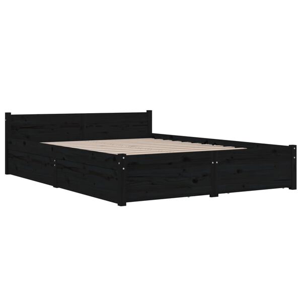 vidaXL Estructura de cama con cajones doble negro 135x190 cm