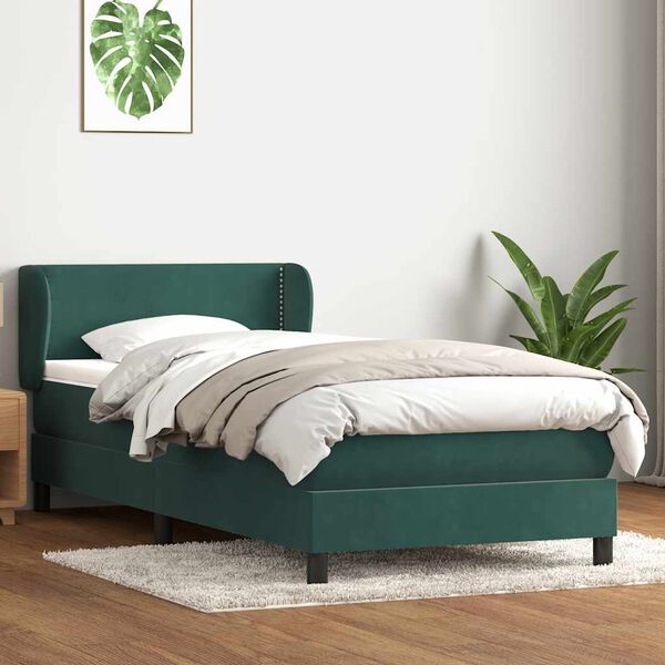 vidaXL Cama box spring con colch&oacute;n terciopelo verde oscuro 100x210 cm