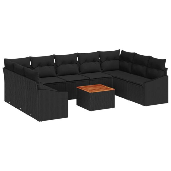 vidaXL Conjunto de sof&aacute;s de jard&iacute;n 10 pcs Negro rat&aacute;n sint&eacute;tico