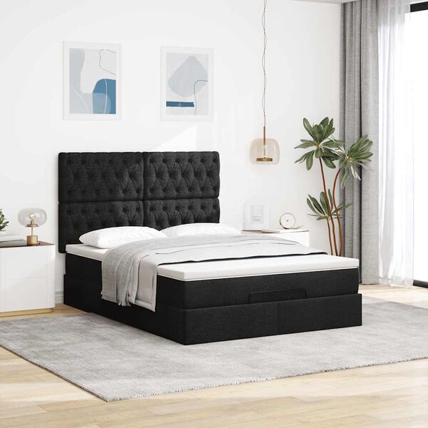 vidaXL Estructura cama otomana colch&oacute;n tela negra 140x190 cm