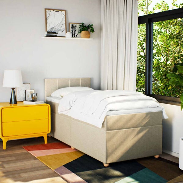 vidaXL Cama box spring con colch&oacute;n tela color crema 90x200 cm