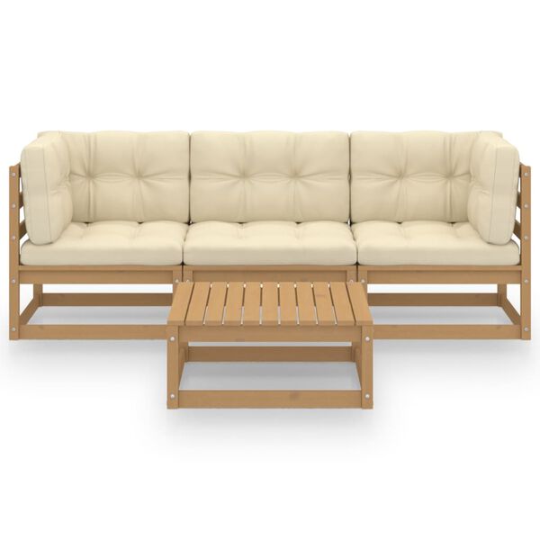 vidaXL Muebles de jard&iacute;n 4 piezas con cojines de madera de pino maciza