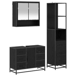vidaXL Juego de muebles de ba&ntilde;o 3 pcs Roble Negro Madera de ingenier&iacute;a
