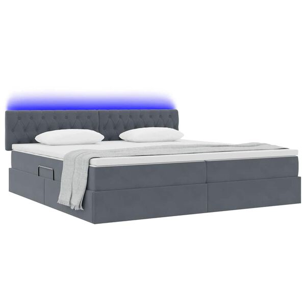 vidaXL Cama con almacenamiento y LED con LED Gris oscuro 200 x 200 cm