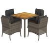 vidaXL Set comedor de jard&iacute;n 5 piezas con cojines rat&aacute;n sint&eacute;tico gris