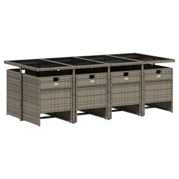 vidaXL Set comedor jard&iacute;n 9 pzas y cojines rat&aacute;n sint&eacute;tico gris