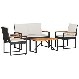 vidaXL Juego de muebles de exterior 4 pcs Negro y Blanco Crema