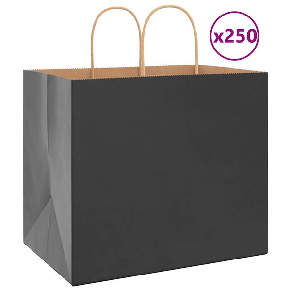 vidaXL Bolsas de papel con asas 250 uds negra 32x22x28 cm