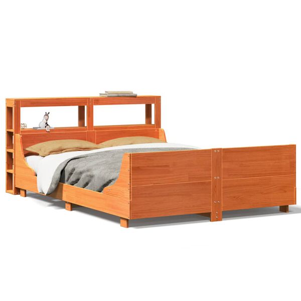 vidaXL Estructura de cama sin colch&oacute;n madera maciza marr&oacute;n 135x190 cm