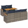 vidaXL Set de muebles de jard&iacute;n 6 pzas y cojines rat&aacute;n sint&eacute;tico gris