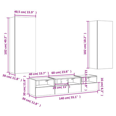 vidaXL Muebles de TV de pared 5 pzas madera de ingeniería gris Sonoma