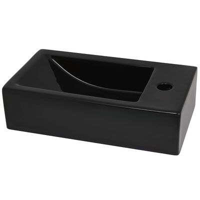vidaXL Lavabo con agujero grifo rectangular cerámica 46x25,5x12 negro
