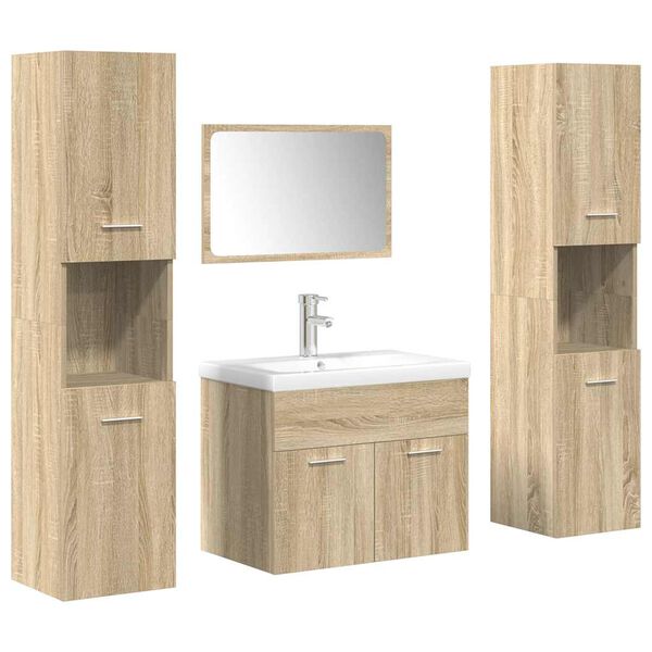 vidaXL Juego de muebles de ba&ntilde;o 5 pzas madera ingenier&iacute;a roble Sonoma