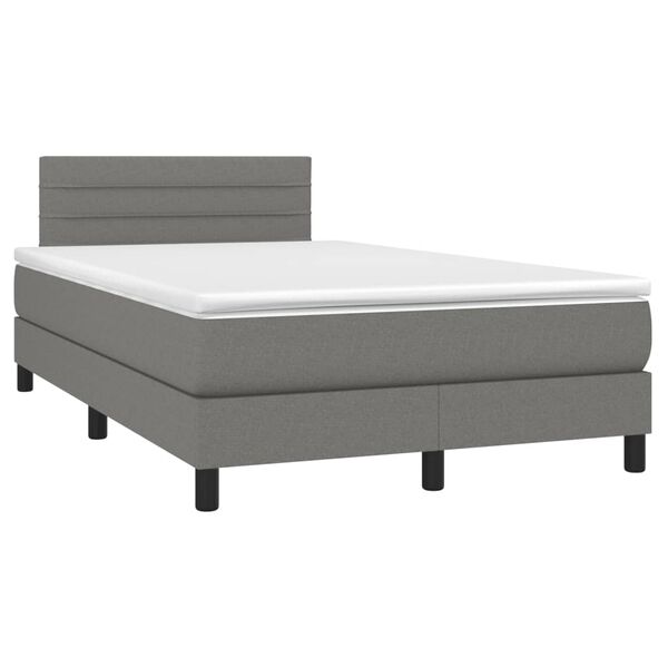 vidaXL Cama box spring con colch&oacute;n y LED tela gris oscuro 120x200 cm