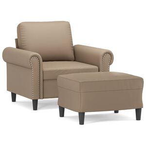 vidaXL Sill&oacute;n con taburete cuero sint&eacute;tico color capuchino 60 cm