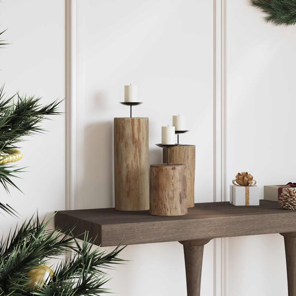 vidaXL Porta velas 3 pcs Natural Madera maciza de Teca