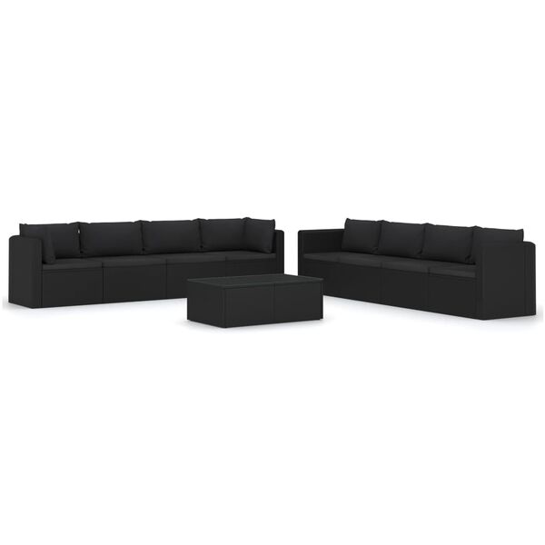 vidaXL Set muebles de jard&iacute;n 9 piezas y cojines rat&aacute;n sint&eacute;tico negro