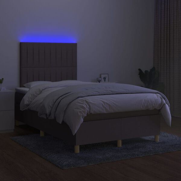 vidaXL Cama box spring con colch&oacute;n y LED tela gris taupe 120x200 cm