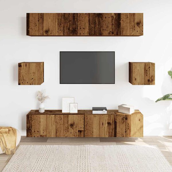 vidaXL Conjunto de mueble de TV 6 piezas montado la pared madera vieja