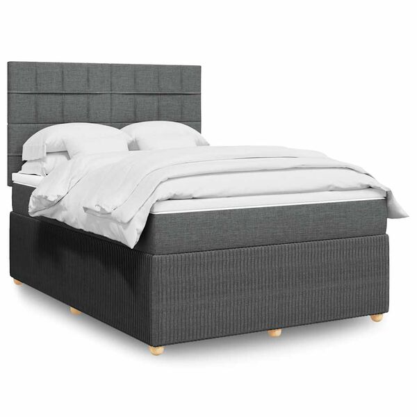 vidaXL Cama box spring con colch&oacute;n tela gris oscuro 140x200 cm