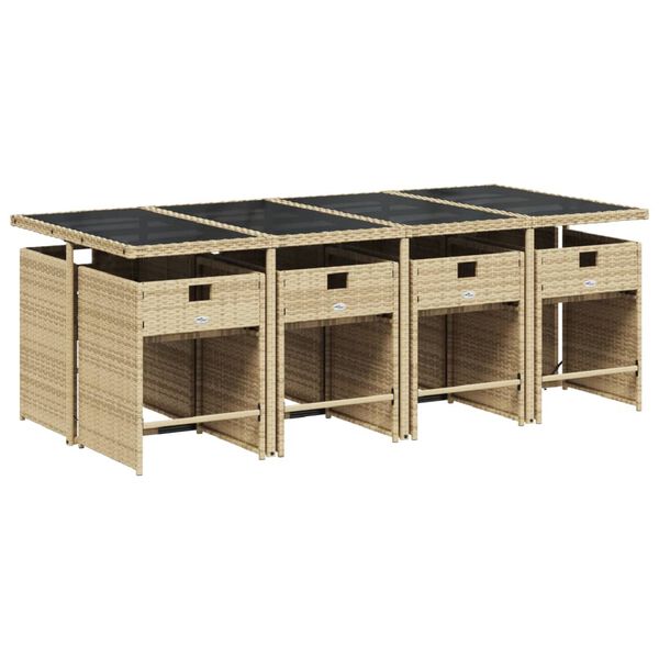 vidaXL Set comedor de jard&iacute;n 9 pzas con cojines rat&aacute;n sint&eacute;tico beige