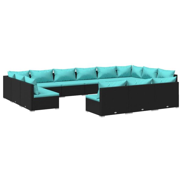 vidaXL Set de muebles de jard&iacute;n 13 pzas cojines rat&aacute;n sint&eacute;tico negro
