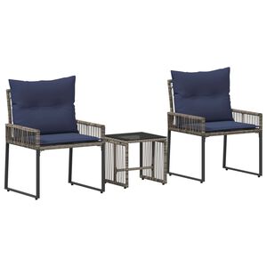 vidaXL Juego de muebles de exterior con coj&iacute;n 7 pcs Gris y azul marino