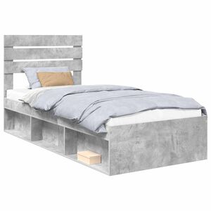 vidaXL Estructura de cama con cabecera Gris concreto 75 x 190 cm