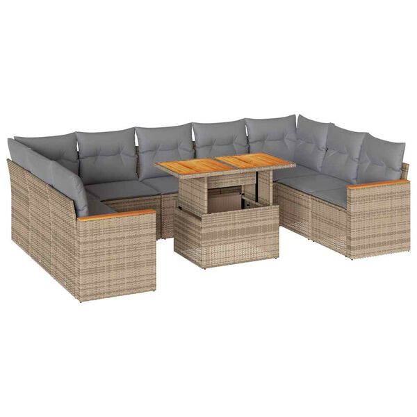 vidaXL Set sofás jardín y cojines 10 pzas ratán sintético acacia beige