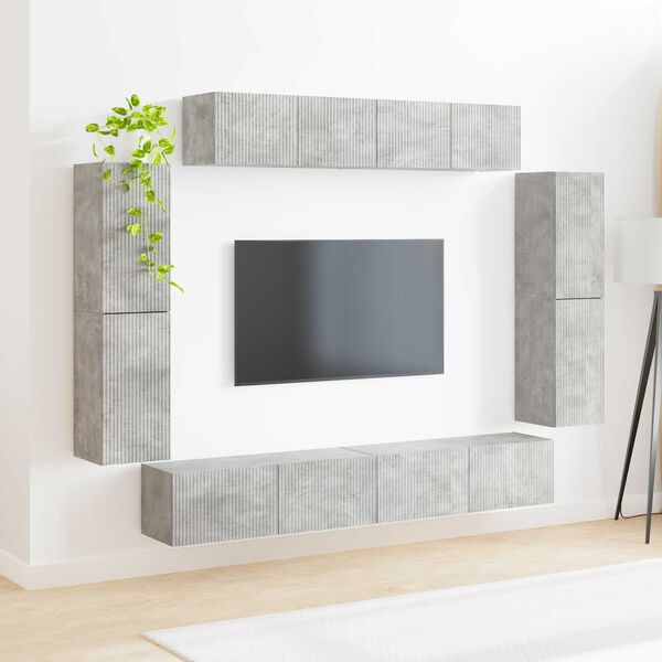 vidaXL Mueble de TV 8 pcs Gris Concreto