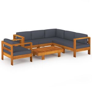vidaXL Muebles de jard&iacute;n 7 pzas con cojines gris oscuro madera acacia