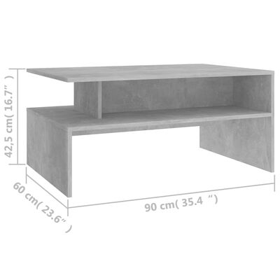 vidaXL Mesa de centro madera contrachapada gris hormigón 90x60x42,5 cm