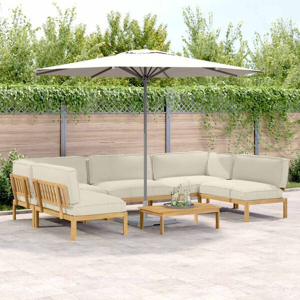 vidaXL Juego de Sof&aacute; con coj&iacute;n 6 pcs Crema Madera de Acacia S&oacute;lida