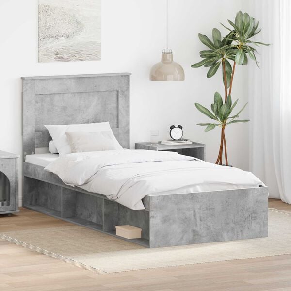 vidaXL Estructura de cama con cabecera Gris concreto 75 x 190 cm