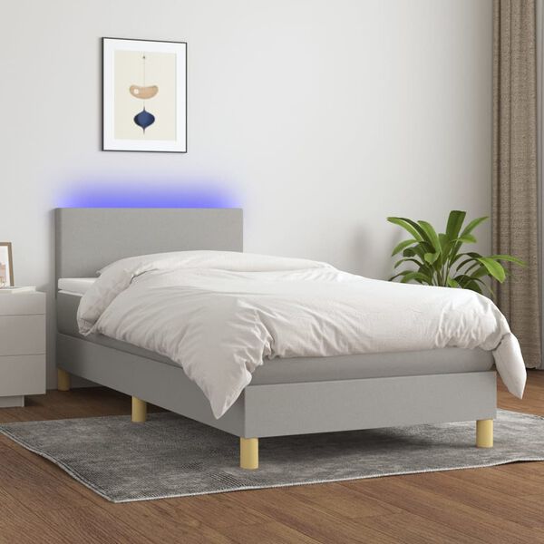 vidaXL Cama box spring colchón y luces LED tela gris claro 100x200 cm