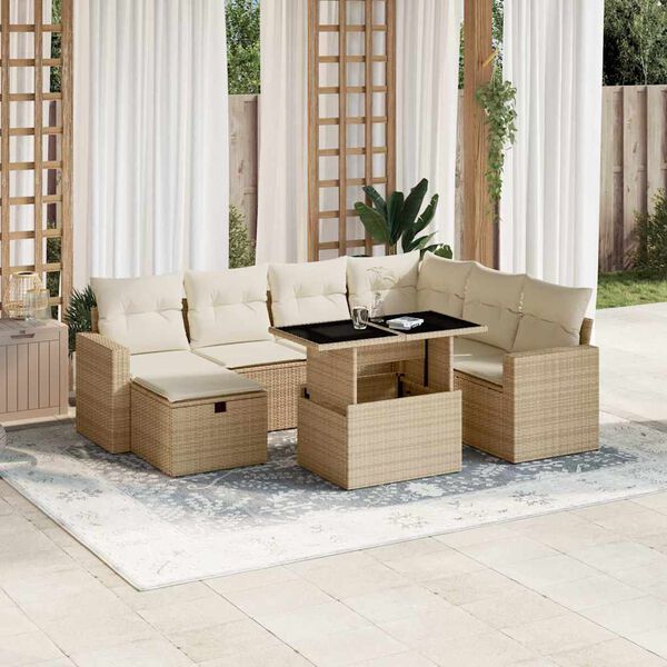 vidaXL Set de sof&aacute;s de jard&iacute;n y cojines 8 piezas rat&aacute;n sint&eacute;tico beige