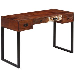 vidaXL Escritorio madera maciza acacia cuero aut&eacute;ntico 117x50x76 cm