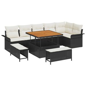 vidaXL Conjunto de sof&aacute; de jard&iacute;n con coj&iacute;n 9 pcs Negro