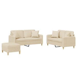 vidaXL Juego de sof&aacute;s con cojines 3 piezas tela crema