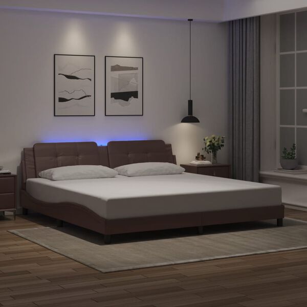 vidaXL Estructura de cama con LED sin colch&oacute;n Zadar marr&oacute;n 200x200 cm