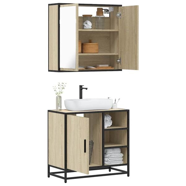 vidaXL Set de muebles de ba&ntilde;o 2 pzas madera contrachapada roble Sonoma