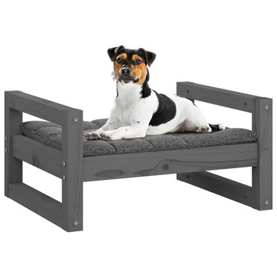 vidaXL Cama para perros madera maciza de pino gris 55,5x45,5x28 cm
