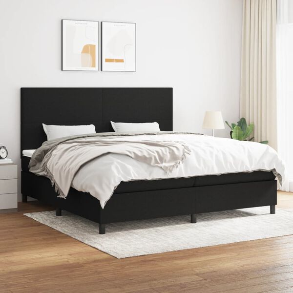 vidaXL Cama box spring con colch&oacute;n tela negro 200x200 cm