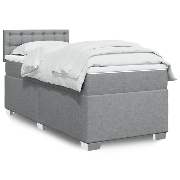 vidaXL Cama box spring con colchón tela gris claro 90x200 cm