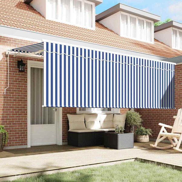 vidaXL Toldo Retr&aacute;ctil Rayado Azul y blanco 350 x 200 cm Tela y metal