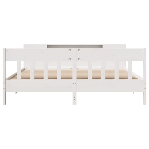 vidaXL Cama con estanter&iacute;a sin colch&oacute;n madera maciza blanca 180x200 cm